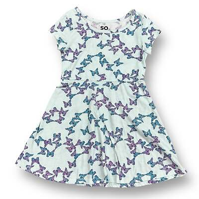 #ad Girls SO Size 7 8 Teal Butterflies Cotton Blend Twirl Dress $6.99