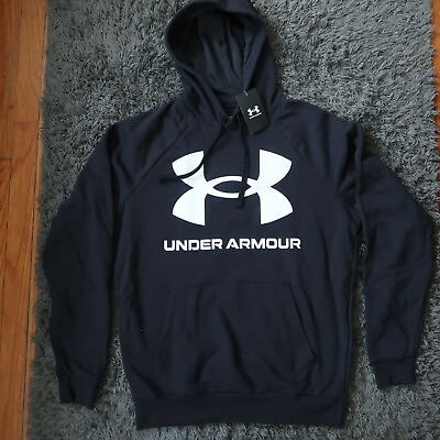Black Under Armour Men#x27;s UA Rival Fleece Big Logo Hoodie Size Medium 1357093 NWT $40.00