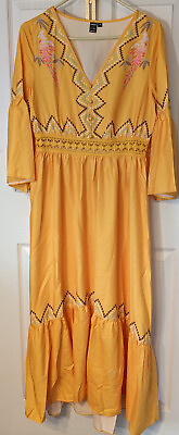 Shein Eid al Adha Golden Yellow Bell Sleeve Boho Dress Medium Midi Festival $14.99