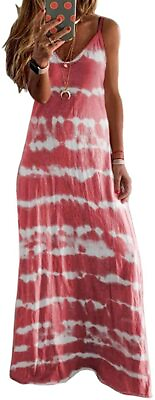 DAYINKEE Women#x27;s Beach Sleeveless Tie Dye Loose Long Maxi Dress $51.24