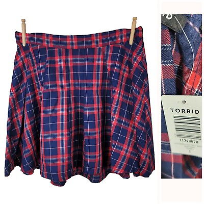 #ad NEW Torrid Mini Skirt Plus Size 1 1X Sexy Tartan Plaid Red Stretch Waist NWT $19.13