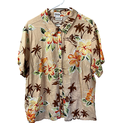 #ad White Stag Womens Multicolor Button Up Shirt Plus Boho Collared Short Sleeve Top $14.98