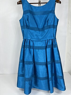 #ad Taylor Dress Vintage Cocktail Size 10 Blue Buttoned Pleated Lined ALine Holiday $14.00