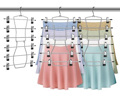 #ad Pants Hangers Space Saving Metal 6 Tier Skirt Hangers w Adjustable Clips Hol... $18.76