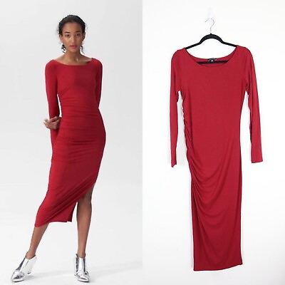 #ad Universal Standard Size 2XS US 6 8 Simone Ruched Bamboo Jersey Maxi Dress Red $50.00