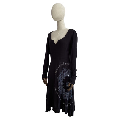 #ad Women#x27;s Desigual Summer Dress Long Sleeve Geometric Floral Pattern Black Size M $28.00