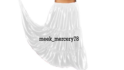 #ad Belly Dance 8 Yard 3 tiered Skirt Long White* Peasant Skirt Tribal Dance S3 $38.86