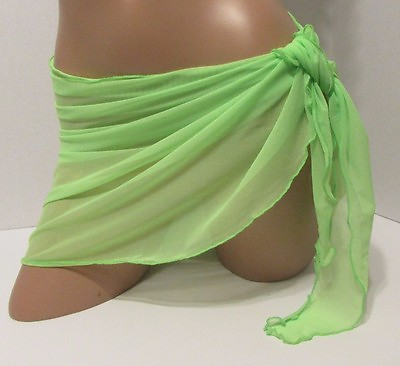 #ad JUNIOR NEON GREEN MESH BEACH COVER UP WRAP PAREO SARONG SKIRT 16#x27; MADE IN USA $10.95
