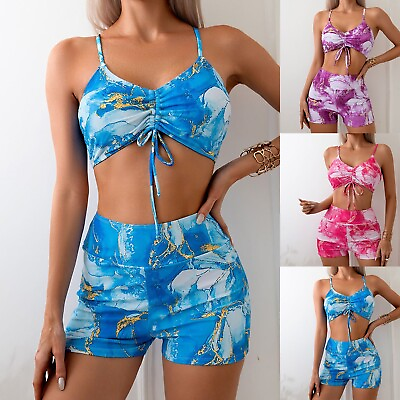 #ad High Waisted Bikini Sets For Women 2 Piece Thong Bikini 3 Colors Blue Purple $14.46