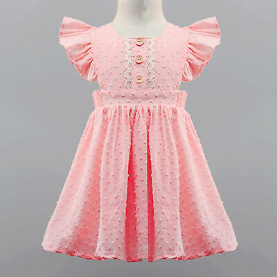 #ad Baby Dress Lacework A line Short Ruffled Square Neck Summer Dress Girl Sweet $15.52