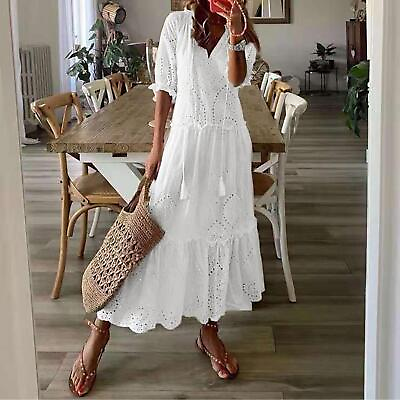 #ad Women Ladies Boho Lace Maxi Dress Summer Casual Holiday Beach Long Sundress US $19.99