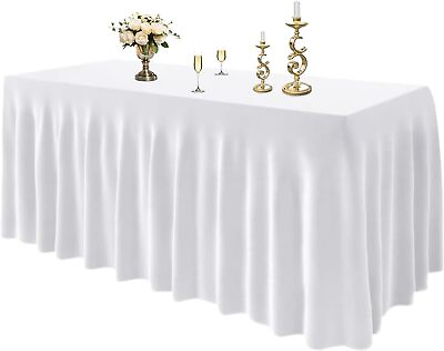 #ad Table Skirt for 6ft Rectangle Tables White Spandex Tablecloth Wrinkle Resist... $37.52