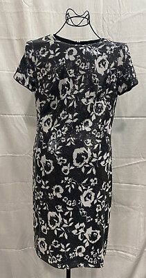 #ad Ralph Lauren Womens Sequined Floral Cocktail Dress Black White 2 $59.99