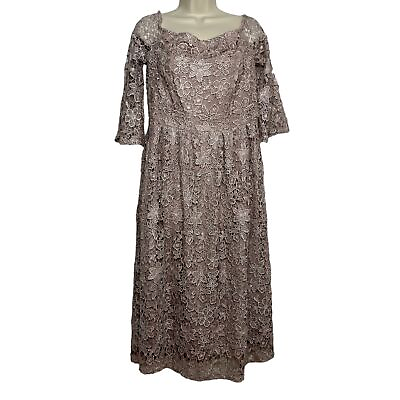 Dolly amp; Delicious All Lace Cocktail Midi Dress Champagne 1 2 Sleeve Lined Sz 10 $24.99