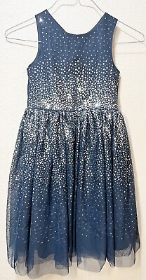 #ad H amp; M Tulle Sleeveless Sequin Top Navy Blue Party Dress Girls Sz 8 9 Wedding $19.95