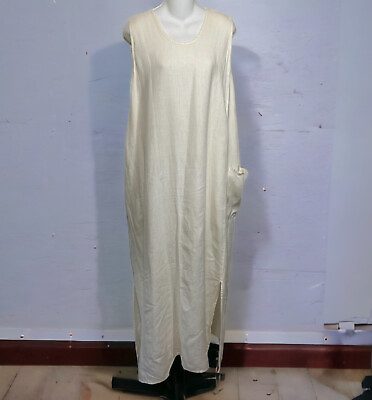 FLAX by Jeanne Engelhart Dress Size Large Long White Linen Tunic Shift Sundress $225.00