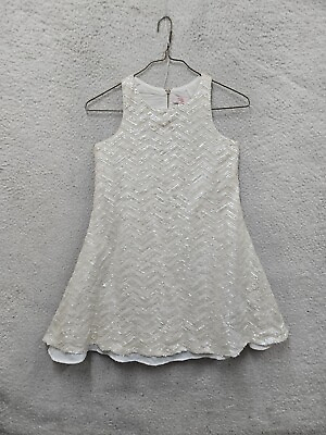 #ad #ad GB Dress Girls Dress Extra Large Cream Polyester Sleeveless Sequin Trapeze Mini $13.49