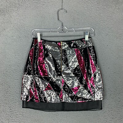 Do amp; Be Skirt Women#x27;s Medium Sequin Metallic Short Mini Zipper Pink Black Silver $15.00