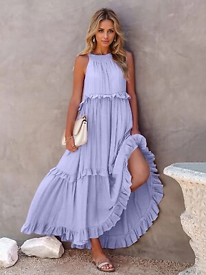 #ad Ruffled Sleeveless Maxi Dress with Pockets $39.99
