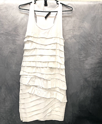MAXAZRIA Women White Dresses Ruffle Layered Round Neck Sleeveness size Meduim $26.99