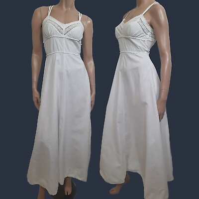#ad Vintage 70s White Sleeveless Maxi Dress XS Milkmaid Boho Festival Fairy Cotton C $80.00
