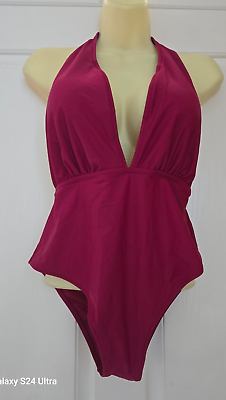 #ad #ad NEW Cupshe Swimsuit One Piece Halter Neck Red Women#x27;s SZ L NWT $10.95