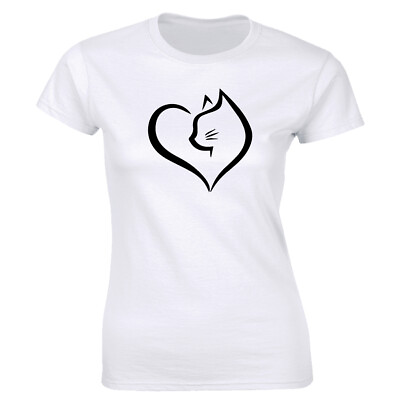 Heart with Cat Image T Shirt for Women Cat Lover Tee $12.10