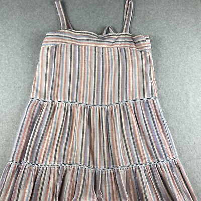 Anthropology Sundry Luna Dress Womens 1 Multicolor Striped Tiered Midi Linen $32.00