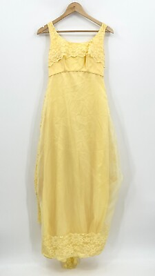 Vintage Dress Women 7 XSmall Yellow Maxi Cottagecore Tulip Lace 60s 70s Princess $69.99