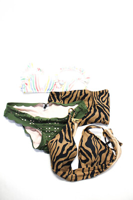 #ad J Crew Womens Zebra Print Bikini Tops Bottoms Brown Green White Size M Lot 3 $40.81