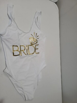 #ad White and Gold Bride One Pc Swimming Suit M $28.04