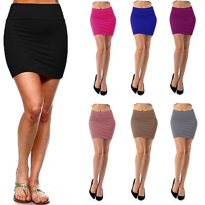 Women#x27;s Pencil Mini Skirt Stretch Mid Waist Basic Bodycon Rayon Casual S XL $14.49