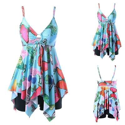 #ad Plus Size Womens Padded Tankini Set Swimsuit Skirted Swimwear Swim Dress Costume $29.78