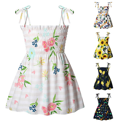 #ad Toddler Baby Girl Summer Dress Sleeveless Floral Cotton Strappy Beach Dress U US $11.22