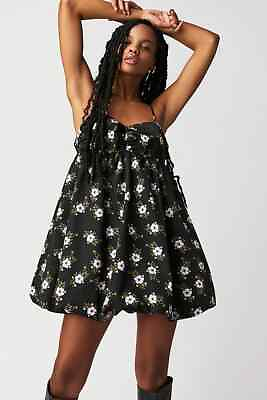 #ad Free People Bubble Mini Dress Black Floral Print Babydoll Boho Party NEW GBP 14.99