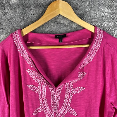 #ad Talbots Shirt Women 1X Hot Pink Geo Embroidered Cotton Boho Coastal Granny Tunic $29.95