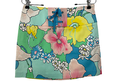 #ad Tibi Women#x27;s Size 4 Kristi Mini Skirt Yellow Pink Maui Floral Lace Front NWT $41.99