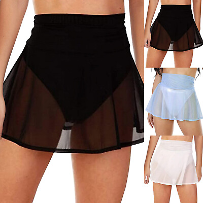 #ad Women Ruffle Trim Sheer Beach Skirt Cover Up Skirt Beach Wrap Bikini Shiny $5.99