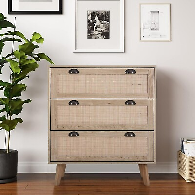 #ad #ad Rattan Cabinet Boho Dresser Chest of Drawers Accent Storage Cabinet Nightstand $179.99
