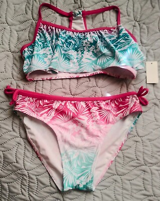 #ad Girls LARGE SIZE 10 12 2pc Bandeau Bikini Swimsuit Set FLORAL TROPICAL NEW $9.99
