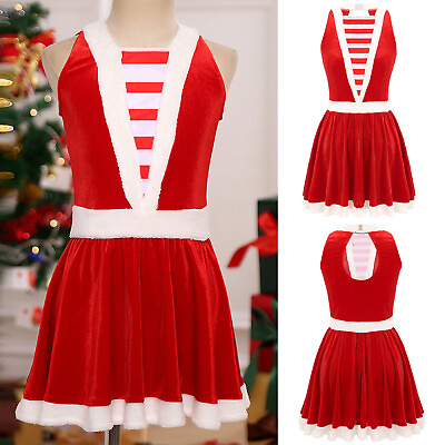 #ad Womens Xmas Party Dress Christmas Mrs Santa Claus Velvet Sleeveless A Line Dress $9.59