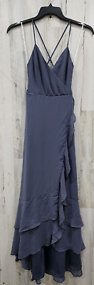 #ad LULUS Size SMALL In Love Forever Granite Blue Lace Up High Low Maxi Dress**NWOT $33.25