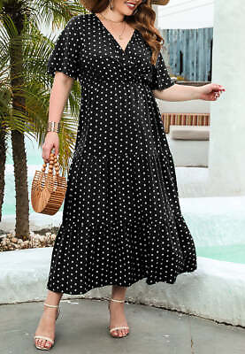 #ad Plus Size Polka Dot Short Sleeve Tiered Maxi Dress $24.99