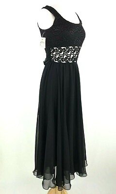 #ad VTG Scott McClintock Size 4 Black Maxi Dress Formal Gown Chiffon Lace Glitter $45.95