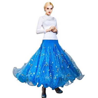 #ad Blue Women Floral Swing Ballroom Skirt Spanish Skirt for Party Lady#x27;s Walt Skirt $125.02