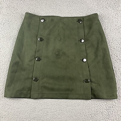 Loft Womens Green Mini Skirt Dark Wash Size 14 Buttons Zipper $7.98