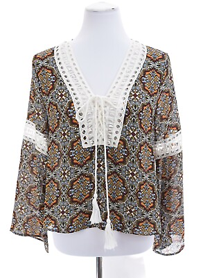 Romeo amp; Juliet Couture Womens Crochet Tassel Tunic Top Paisley Print Sz M $10.70