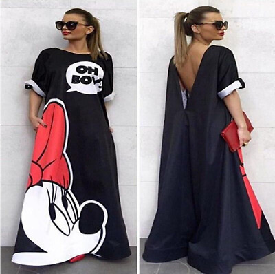 #ad Women Long Party Night Maxi Dress Girls Minnie Mouse Backless Floor Length Dress $21.99