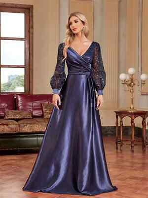 #ad 2024 Sequin V neck evening dress for women with long sleeves wedding party $115.89