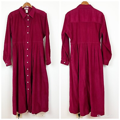 #ad Vintage Fads Womens Corduroy Button Front Maxi Dress 16 L Red Cottage Prairie $29.88